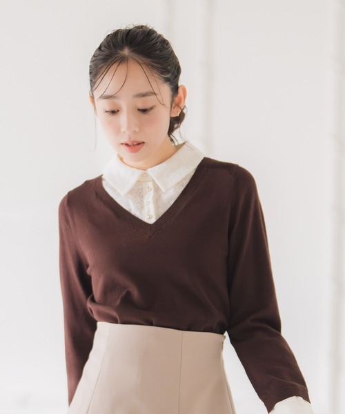 MISCH MASCH(ミッシュマッシュ)の「レースシャツドッキングニット(ニット/セーター・レディース・ブルー/グレー/ブラウン・フリ-)」の7枚目の写真