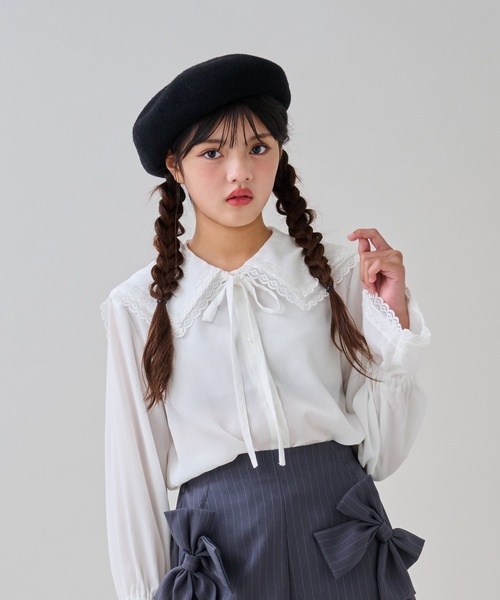 by LOVEiT（バイラビット）の「【卒服】Ｗセーラーカラーブラウス（シャツ/ブラウス・キッズ・オフホワイト/サックスブルー・120cm/130cm/140cm/160cm/150cm）」の2枚目の写真