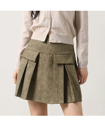POCKET MINI SUEDE PLEATS SKIRT KHAKI