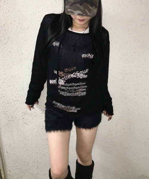 25quee】シアーロゴプリントニット/629967（ニット/セーター