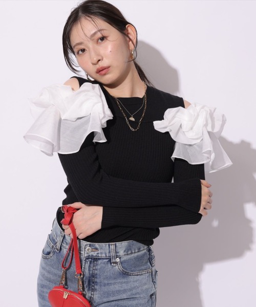 Mystrada（マイストラーダ）の「オフショルパフニット（ニット/セーター・レディース・ピンクベージュ/ブルーグレー/ブラック/ブラック系その他・38）」の3枚目の写真