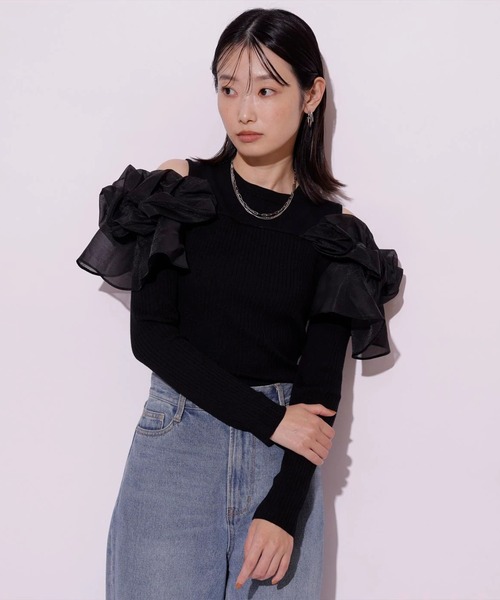 Mystrada（マイストラーダ）の「オフショルパフニット（ニット/セーター・レディース・ピンクベージュ/ブルーグレー/ブラック/ブラック系その他・38）」の5枚目の写真