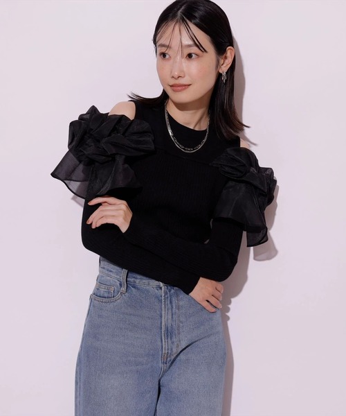 Mystrada（マイストラーダ）の「オフショルパフニット（ニット/セーター・レディース・ピンクベージュ/ブルーグレー/ブラック/ブラック系その他・38）」の7枚目の写真