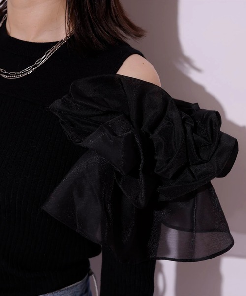 Mystrada（マイストラーダ）の「オフショルパフニット（ニット/セーター・レディース・ピンクベージュ/ブルーグレー/ブラック/ブラック系その他・38）」の8枚目の写真