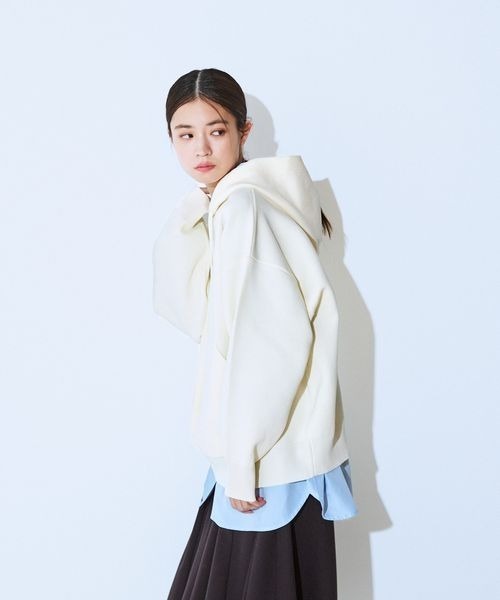 JEANASIS（ジーナシス）の「12G Wジャガードニットフーディ/629914（パーカー・レディース・ブラック/ネイビー/グレー/オフホワイト・FREE）」の8枚目の写真