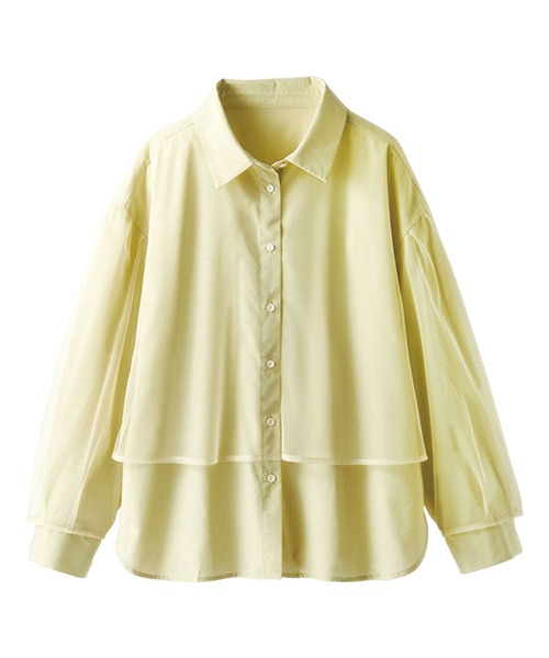 BELLUNA PLUS（ベルーナ）の「華やぎチュール重ねシャツブラウス（シャツ/ブラウス・レディース・ブルー系/イエロー/グレー系・LARGE/X-LARGE/MEDIUM）」の12枚目の写真