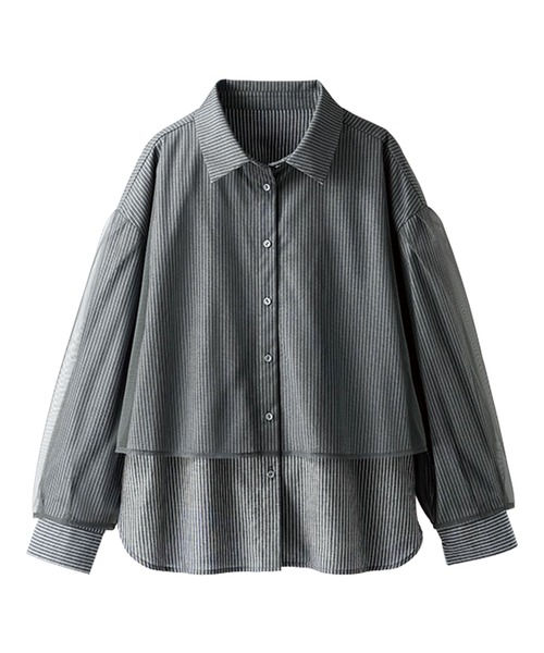 BELLUNA PLUS（ベルーナ）の「華やぎチュール重ねシャツブラウス（シャツ/ブラウス・レディース・ブルー系/イエロー/グレー系・LARGE/X-LARGE/MEDIUM）」の11枚目の写真