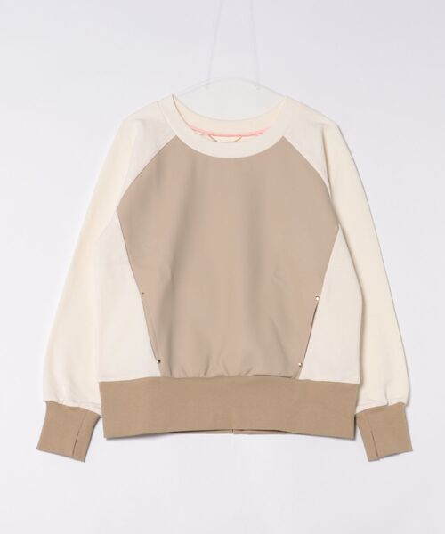 Q（キュー）の「フェイクレザープルオーバー（スウェット・レディース・カーキ/ベージュ・MEDIUM）」の3枚目の写真