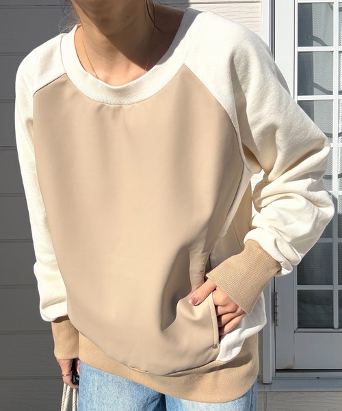 Q（キュー）の「フェイクレザープルオーバー（スウェット・レディース・カーキ/ベージュ・MEDIUM）」の19枚目の写真