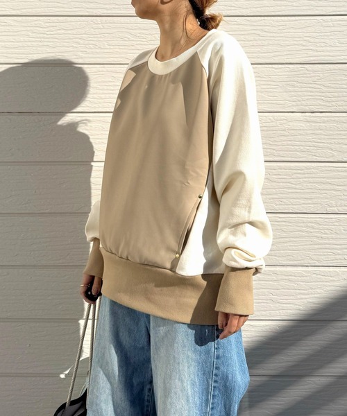 Q（キュー）の「フェイクレザープルオーバー（スウェット・レディース・カーキ/ベージュ・MEDIUM）」の22枚目の写真