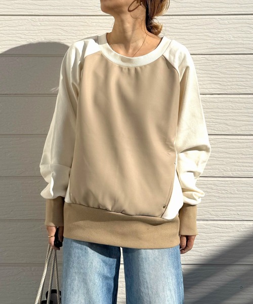 Q（キュー）の「フェイクレザープルオーバー（スウェット・レディース・カーキ/ベージュ・MEDIUM）」の21枚目の写真