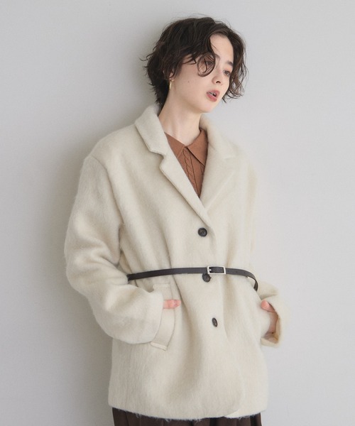 ベルト付きシャギーテーラードジャケット（テーラードジャケット