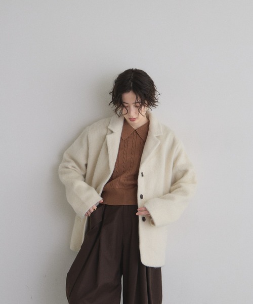 ベルト付きシャギーテーラードジャケット（テーラードジャケット