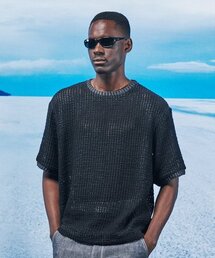 FDR（エフディーアール）の「Double Layered Mesh Short Sleeve_Black/Charcoal（ニット/セーター）」