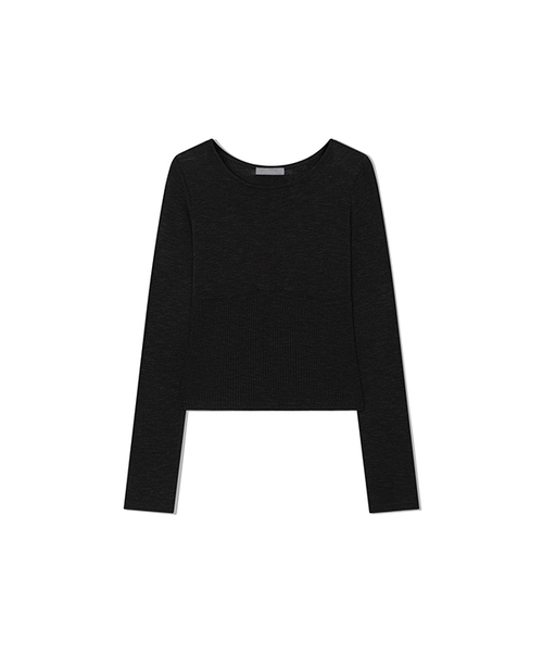 Yuje（ユジェ）の「BELLY TOP (6color, 2size)（Tシャツ/カットソー・レディース・チャコールグレー/ブラック/アイボリー/Beige/スカイブルー/ピンクベージュ・SMALL/MEDIUM）」の2枚目の写真