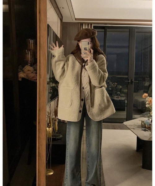 Ritzy(リッツィー)の「帽子切り替え フェイクムートンコート(ムートンコート・レディース・ベージュ/ブラウン/ブラック・M/L)」の15枚目の写真