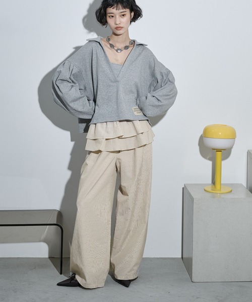 THE YOn(ザヨン)の「ラッフルベルトセットストライプイージーパンツ(その他パンツ・レディース・グレー/ウィート/サックスブルー・FREE)」の1枚目の写真