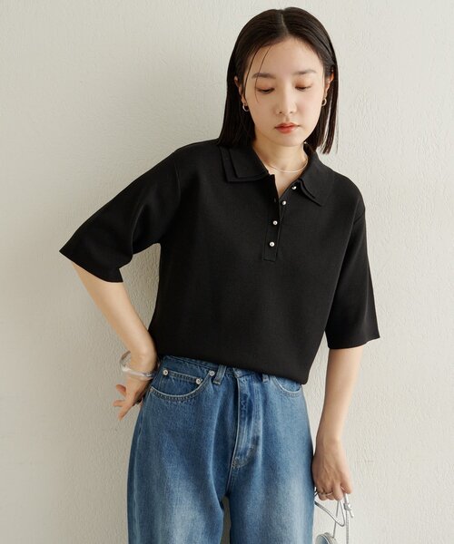 Omekashi（オメカシ）の「バイカラーポロニット（ニット/セーター・レディース・グレー/オフホワイト/ブラック・FREE）」の2枚目の写真