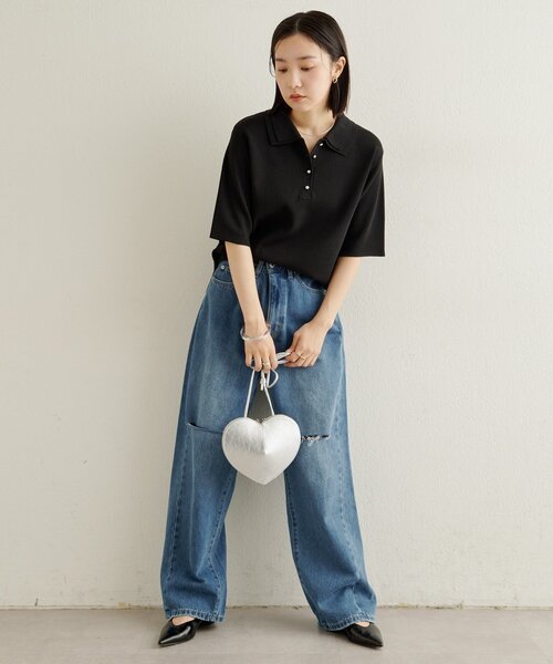 Omekashi（オメカシ）の「バイカラーポロニット（ニット/セーター・レディース・グレー/オフホワイト/ブラック・FREE）」の6枚目の写真