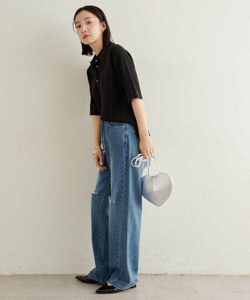 Omekashi（オメカシ）の「バイカラーポロニット（ニット/セーター・レディース・グレー/オフホワイト/ブラック・FREE）」の8枚目の写真