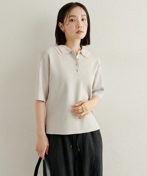 Omekashi（オメカシ）の「バイカラーポロニット（ニット/セーター・レディース・グレー/オフホワイト/ブラック・FREE）」の9枚目の写真