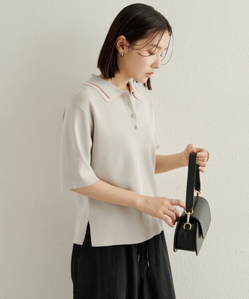 Omekashi（オメカシ）の「バイカラーポロニット（ニット/セーター・レディース・グレー/オフホワイト/ブラック・FREE）」の10枚目の写真