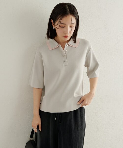 Omekashi（オメカシ）の「バイカラーポロニット（ニット/セーター・レディース・グレー/オフホワイト/ブラック・FREE）」の11枚目の写真