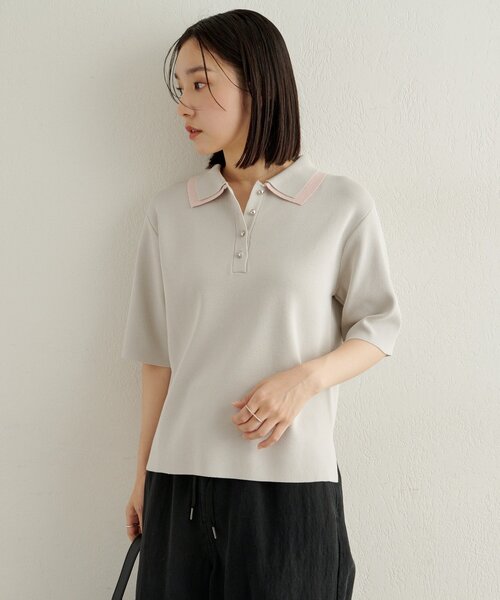 Omekashi（オメカシ）の「バイカラーポロニット（ニット/セーター・レディース・グレー/オフホワイト/ブラック・FREE）」の12枚目の写真