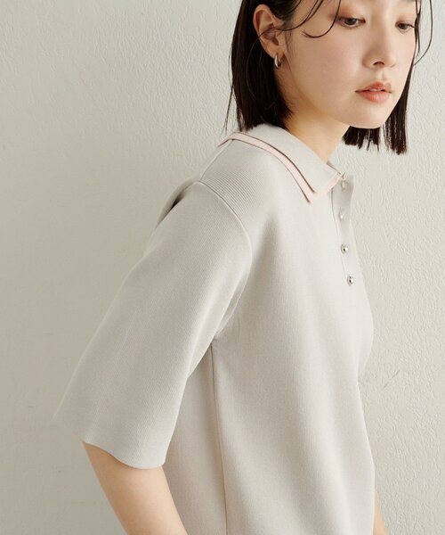 Omekashi（オメカシ）の「バイカラーポロニット（ニット/セーター・レディース・グレー/オフホワイト/ブラック・FREE）」の13枚目の写真