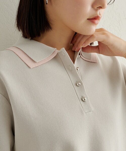 Omekashi（オメカシ）の「バイカラーポロニット（ニット/セーター・レディース・グレー/オフホワイト/ブラック・FREE）」の14枚目の写真