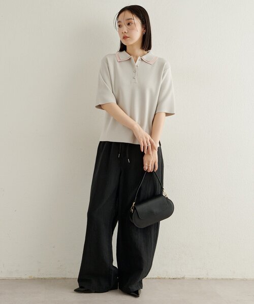 Omekashi（オメカシ）の「バイカラーポロニット（ニット/セーター・レディース・グレー/オフホワイト/ブラック・FREE）」の15枚目の写真