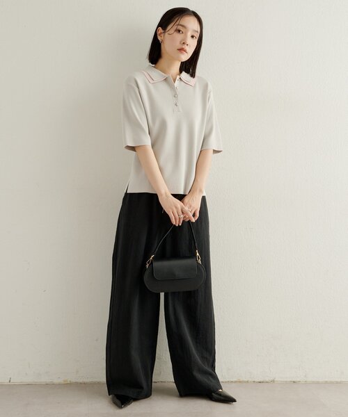 Omekashi（オメカシ）の「バイカラーポロニット（ニット/セーター・レディース・グレー/オフホワイト/ブラック・FREE）」の16枚目の写真