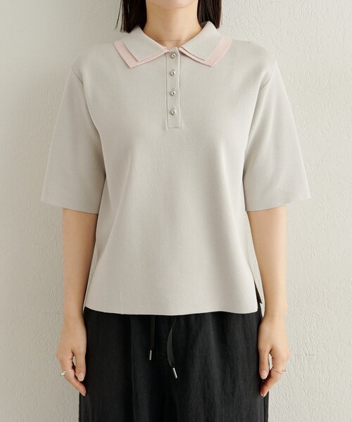 Omekashi（オメカシ）の「バイカラーポロニット（ニット/セーター・レディース・グレー/オフホワイト/ブラック・FREE）」の20枚目の写真