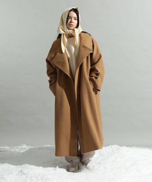 CRAFT STANDARD BOUTIQUE（クラフトスタンダードブティック）の「メルトンロングコート（その他アウター・レディース・キャメル/杢グレー・FREE）」の5枚目の写真