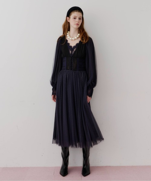 J1U by LA BELLE ETUDE（ジユウバイラベルエチュード）の「GRIMM Ⅱ（ワンピース・レディース・ライトベージュ/ネイビー/ライトグリーン・FREE）」の4枚目の写真