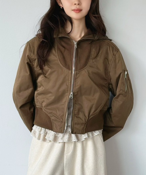 Jewelobe（ジュエローブ）の「ハイネックショートライトブルゾン（ブルゾン・レディース・アイボリー/ブラウン/ブラック・FREE）」の14枚目の写真