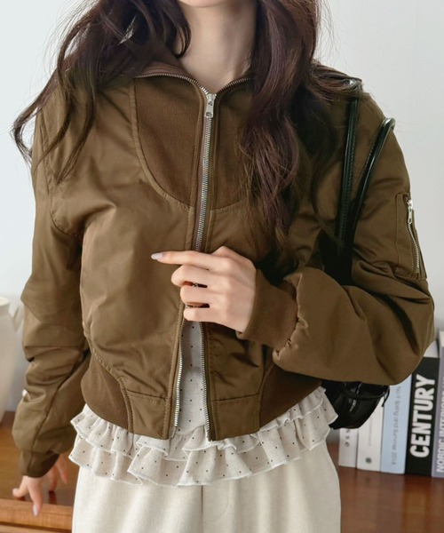 Jewelobe（ジュエローブ）の「ハイネックショートライトブルゾン（ブルゾン・レディース・アイボリー/ブラウン/ブラック・FREE）」の15枚目の写真