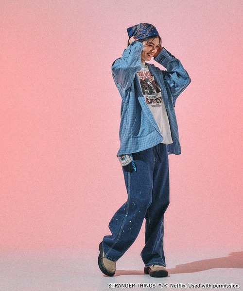 niko and...（ニコアンド）の「【STRANGER THINGS】コラボ チェックフードシャツ（シャツ/ブラウス・レディース・アイボリー/ブルー・FREE）」の15枚目の写真