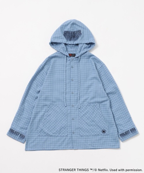 STRANGER THINGS】コラボ チェックフードシャツ（シャツ/ブラウス
