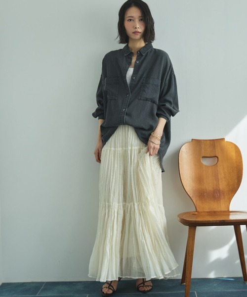 Doux archives（ドゥアルシーヴ）の「ワッシャーシアーティアードスカート（スカート・レディース・ダークブラウン/キャメル/アイボリー・FREE）」の4枚目の写真