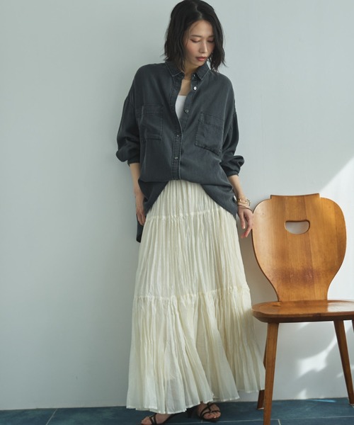 Doux archives（ドゥアルシーヴ）の「ワッシャーシアーティアードスカート（スカート・レディース・ダークブラウン/キャメル/アイボリー・FREE）」の5枚目の写真