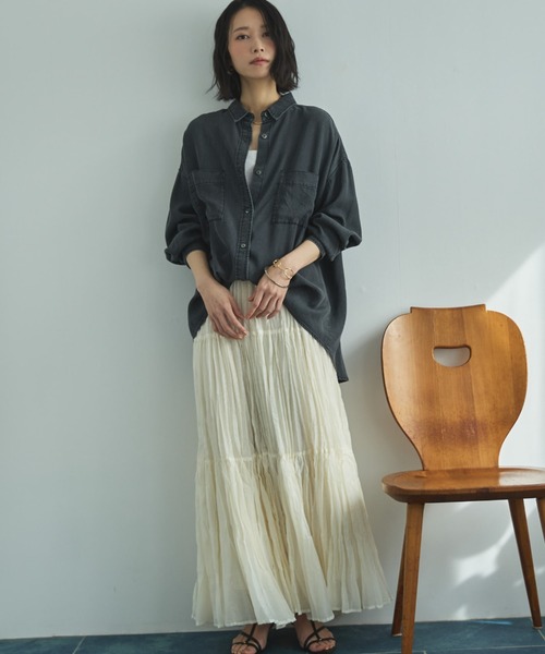 Doux archives（ドゥアルシーヴ）の「ワッシャーシアーティアードスカート（スカート・レディース・ダークブラウン/キャメル/アイボリー・FREE）」の6枚目の写真