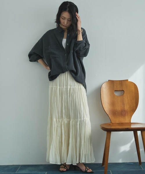 Doux archives（ドゥアルシーヴ）の「ワッシャーシアーティアードスカート（スカート・レディース・ダークブラウン/キャメル/アイボリー・FREE）」の7枚目の写真