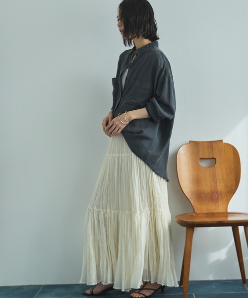 Doux archives（ドゥアルシーヴ）の「ワッシャーシアーティアードスカート（スカート・レディース・ダークブラウン/キャメル/アイボリー・FREE）」の9枚目の写真