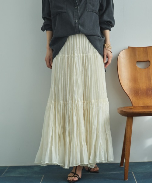 Doux archives（ドゥアルシーヴ）の「ワッシャーシアーティアードスカート（スカート・レディース・ダークブラウン/キャメル/アイボリー・FREE）」の16枚目の写真