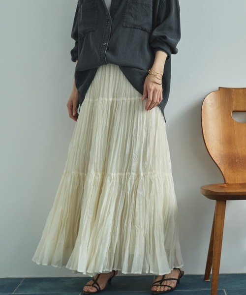 Doux archives（ドゥアルシーヴ）の「ワッシャーシアーティアードスカート（スカート・レディース・ダークブラウン/キャメル/アイボリー・FREE）」の18枚目の写真