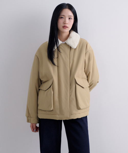 MUSINSA STANDARD WOMAN（ムシンサスタンダードウーマン）の「ウィメンズフェイクシアリングカラー パディングジャケット [ベージュ/クリーム]（ダウンジャケット/コート・レディース・その他・X-SMALL/SMALL/MEDIUM/LARGE）」の10枚目の写真