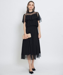 REDYAZEL（レディアゼル）の「チュールレースティアードトップス×キャミソールフレアロングドレス（ドレス）」