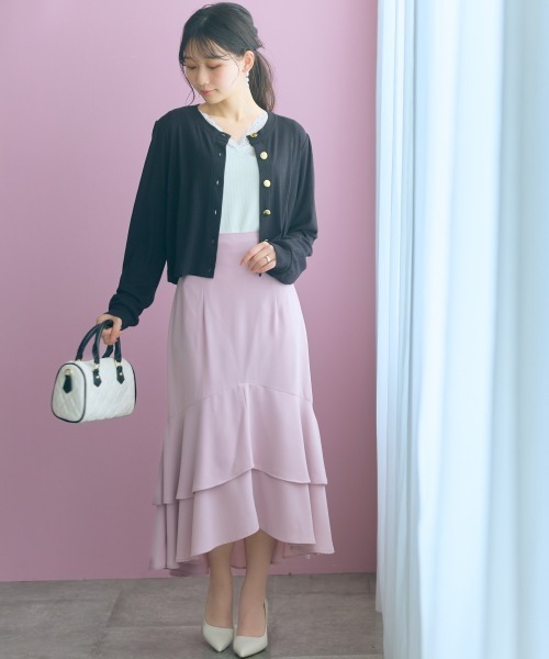 marun(マルン)の「【新色追加】<大きいサイズ>ノーカラーゴールドボタンカーディガン marun(カーディガン/ボレロ・レディース・ピンク/ネイビー/ブラック・4L/3L/LL/L/5L)」の7枚目の写真