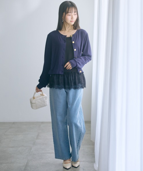 marun（マルン）の「＜大きいサイズ＞ノーカラーゴールドボタンカーディガン marun（カーディガン/ボレロ・レディース・ピンク/ネイビー・4L/3L/LL/L/5L）」の21枚目の写真